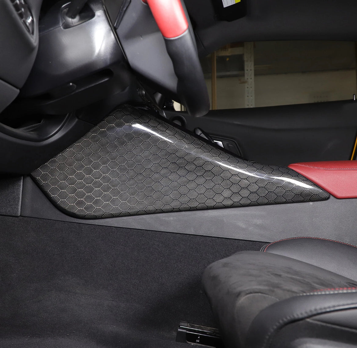 Toyota Supra 2019+ A90 A91 Center Console Kick Panel - Honeycomb / Carbon Fiber