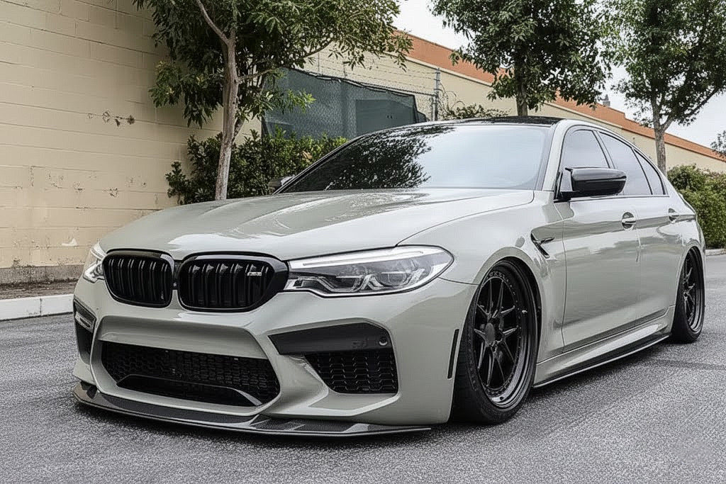 BMW F90 M5 Front Splitter + Side Skirts - Carbon Fiber / Gloss Black