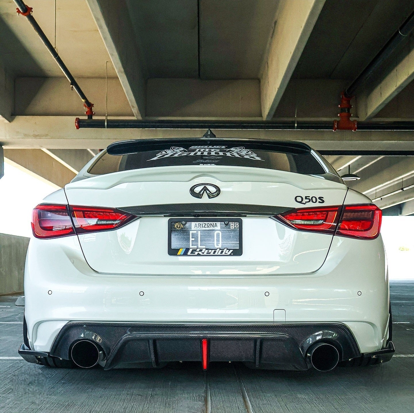 Infiniti Q50 Diffuser w/ Brake Light - Gloss Black / Carbon Fiber